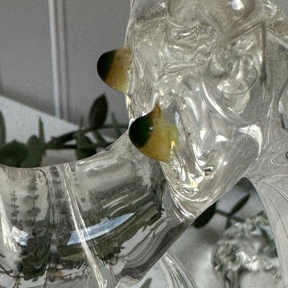 Vintage Art Glass Happy Dragon Figurine | Clear Glass Yellow Eyes | Handmade - Picture 6 of 9